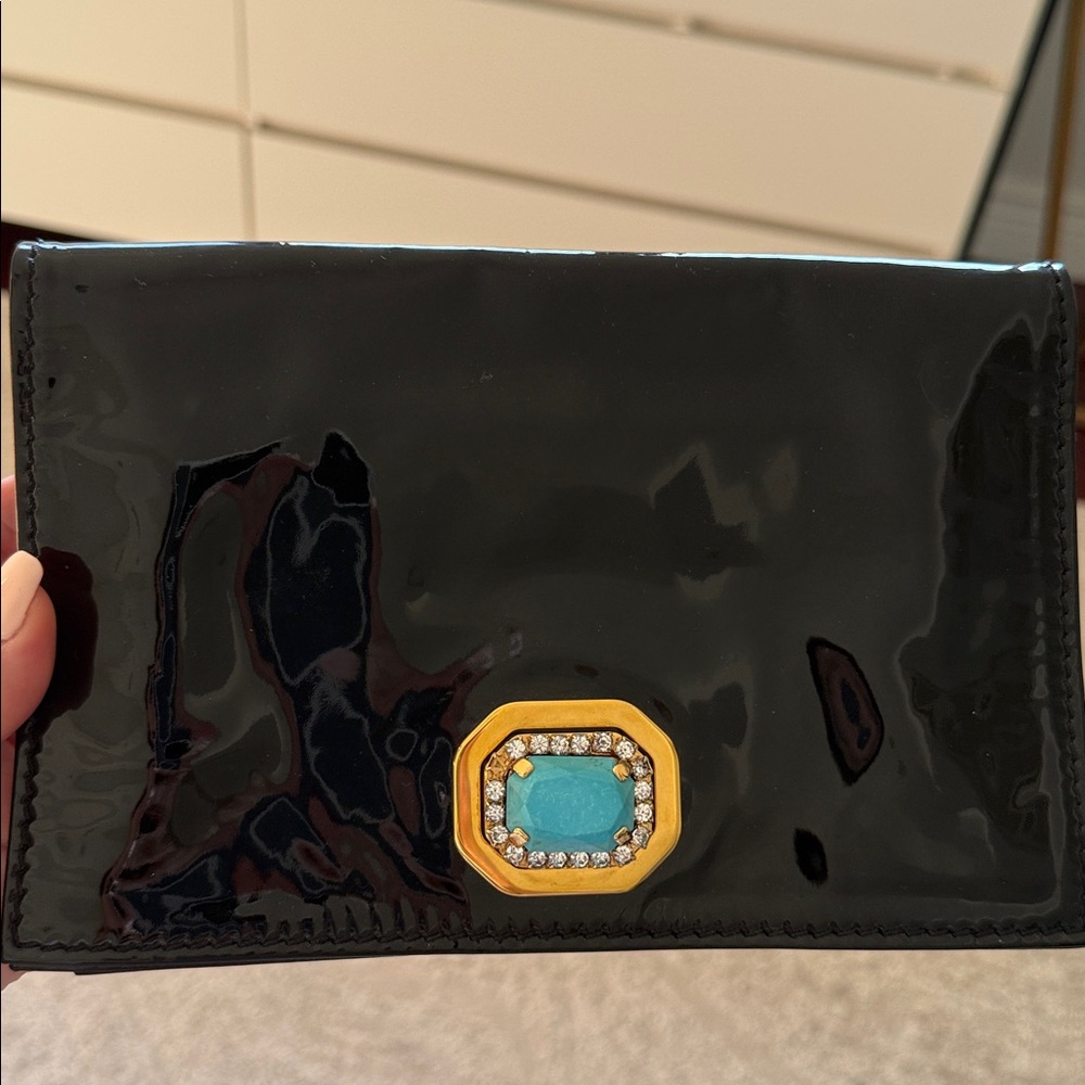 Valentino Black Patent leather with Turquoise and crystal knob